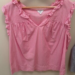 Crown & Ivy Pink Striped Ruffle Blouse